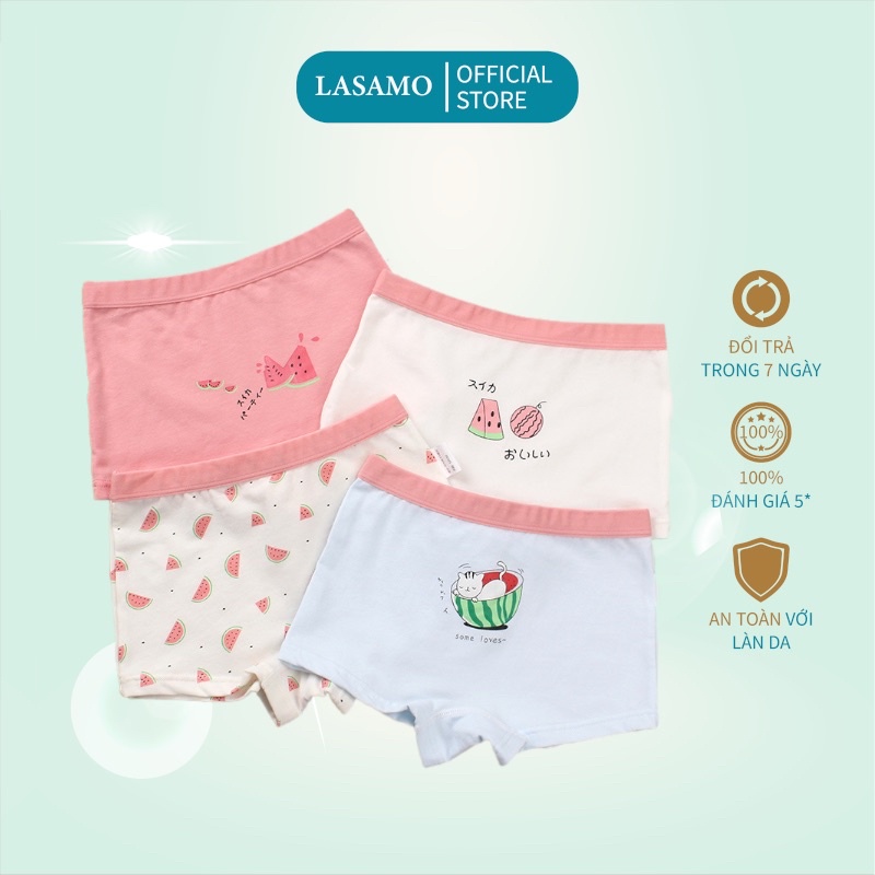 Combo 4 chiếc quần chip bé gái, quần lót cho bé gái cotton cao cấp họa tiết Dưa hấu dễ thương hãng LASAMO mã QLB004