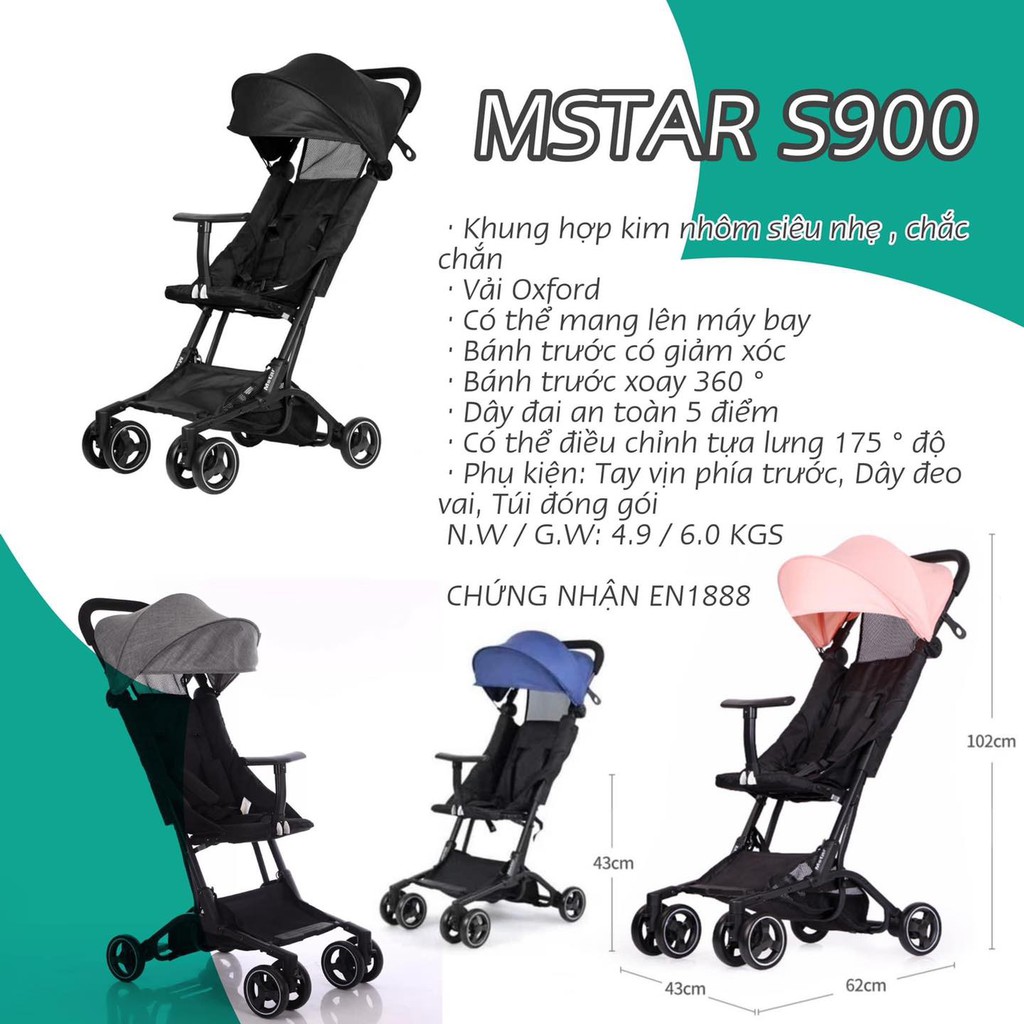 Xe đẩy du lịch cho bé siêu gấp gọn siêu nhẹ Mstar S900 có thể mang lên máy bay | Xe đẩy gấp gọn du lịch