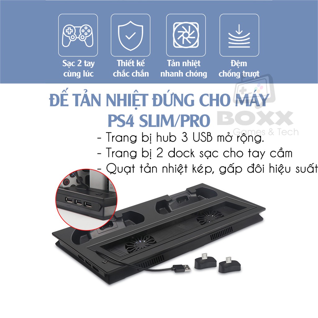 Đế tản nhiệt cho máy PS4 Slim/Pro kèm dock sạc tay cầm, đế đứng làm mát cho máy PS4 | WebRaoVat - webraovat.net.vn