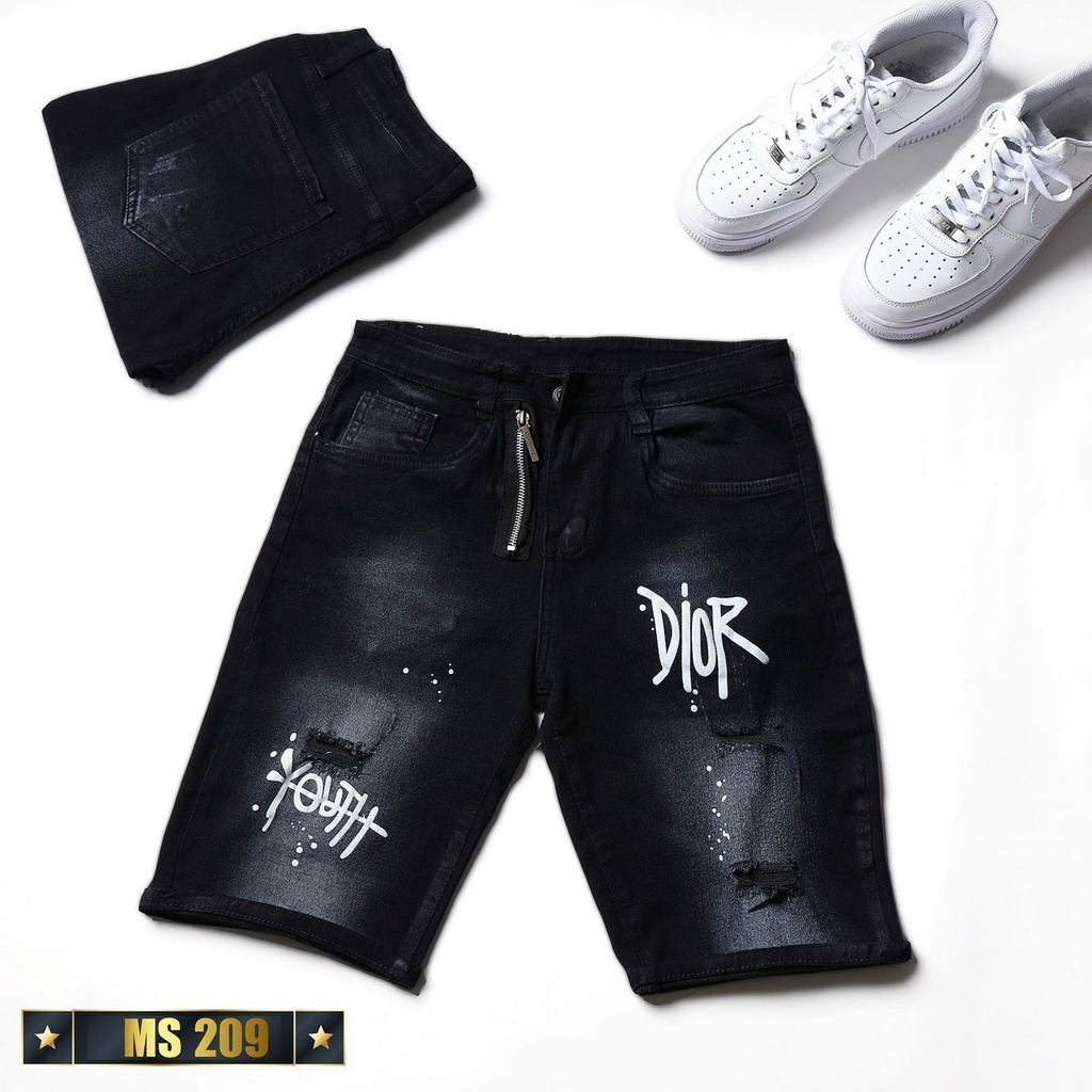 Quần jean ngắn nam short bò ngố đùi chất denim co giãn lửng rách màu đen năng động mới nhất 2022 King168 ms209