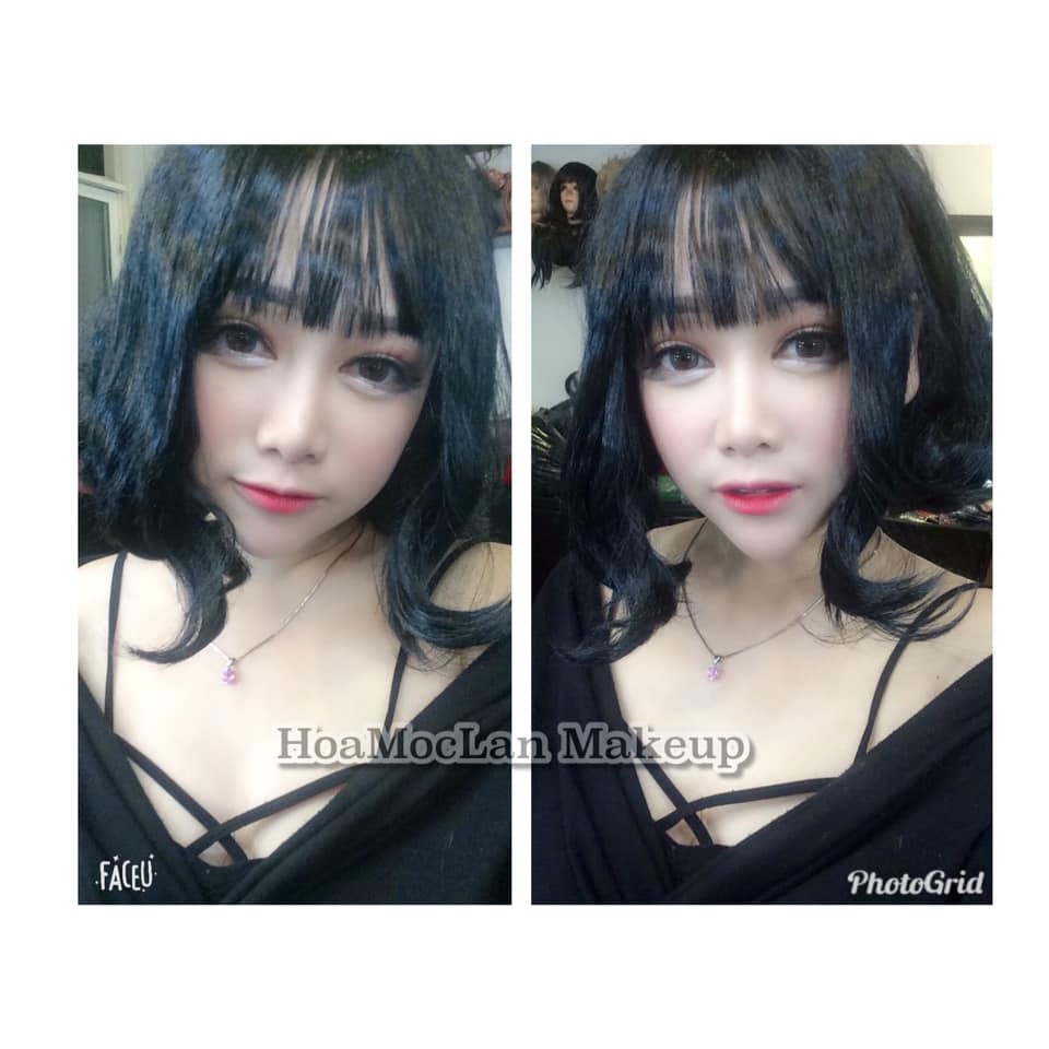 Tóc giả đen ngắn xoăn