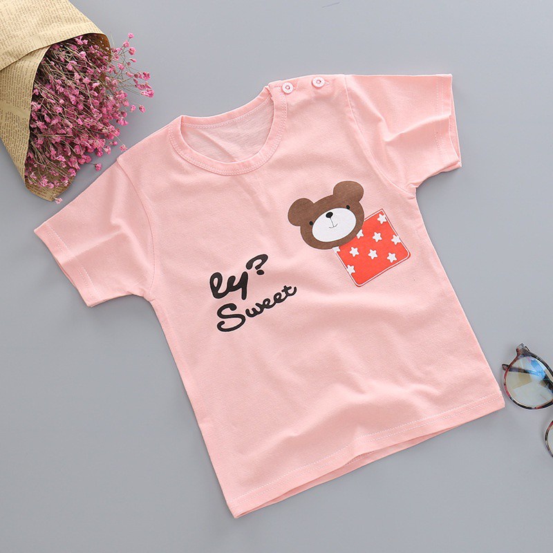 Áo thun tay ngắn cổ tròn chất liệu cotton thoáng khí thấm hút mồ hôi phong cách Hàn Quốc dành cho bé