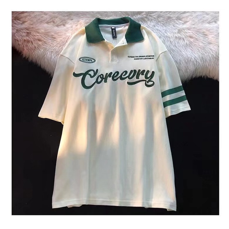 Áo thun polo tay lỡ unisex chất cotton cá sấu mềm mát, thêu chữ CORECURY