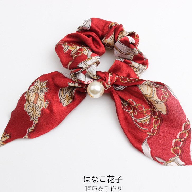 [Hàng Xịn, Giá Tốt] Cột Tóc Nơ Scrunchies Lụa Satin Đính Hạt Thổ Cẩm Nhiều Màu - HANDMADE  - Mã SC004