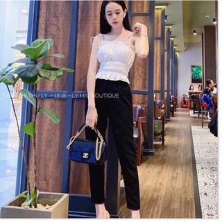 Sét bộ quần cát hàn phối áo kiểu nhúm 2 dây