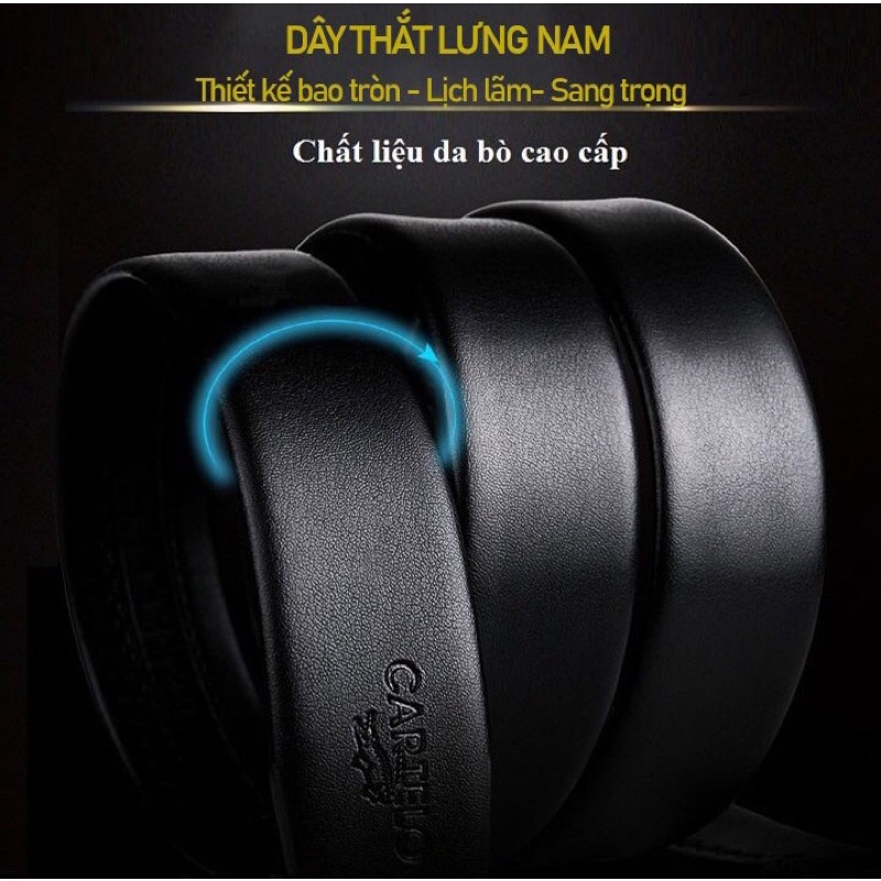 Thắt lưng nam cao cấp Cartelo, nịt nam da bò 2 lớp, dây lưng nam khoá tự động bản rộng 3,5cm, full hộp