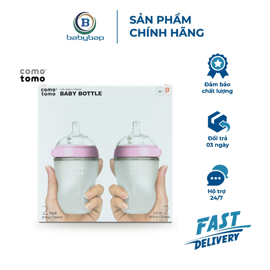 Bộ Hai Bình Silicone Comotomo 250ml Mềm Mại, Trơn Mịn