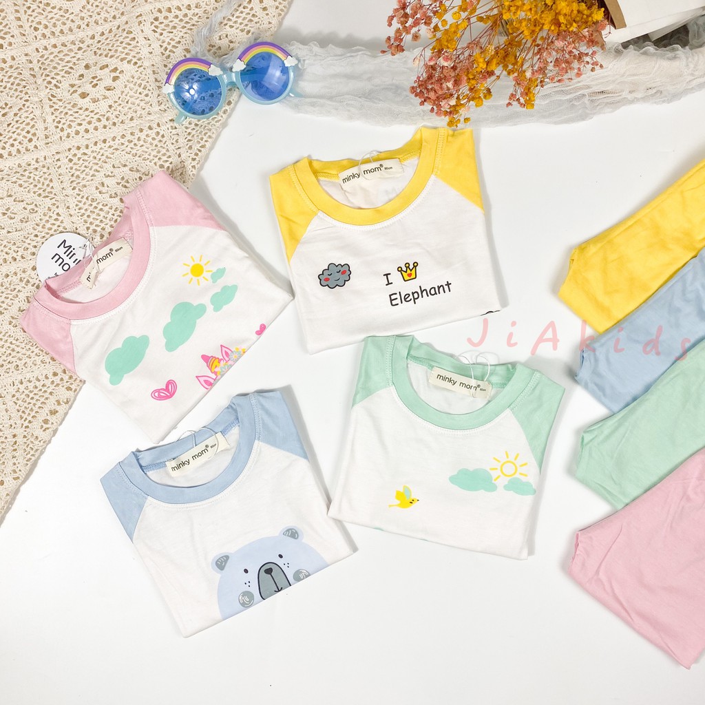 [SALE] Bộ Dài Tay Cho Bé Trai, Bé Gái Minky Mom Vải Thun Lạnh Hoạ Tiết Gấu Xanh, Đồ Bộ Cho Bé Mặc Nhà Thu Đông MKMTD2131