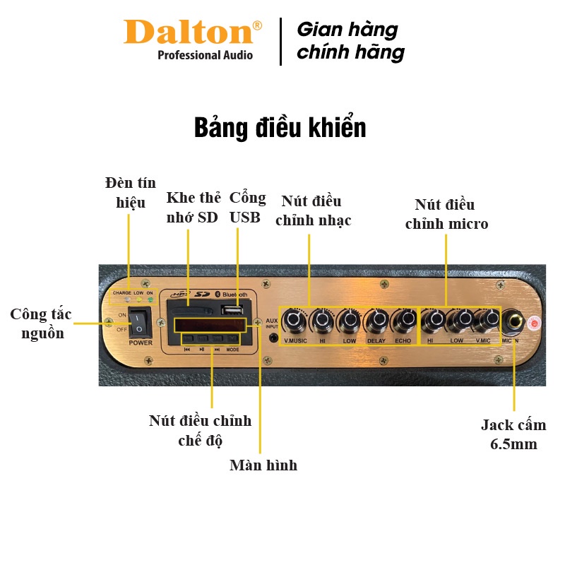 Loa di động karaoke Dalton PS-K8A, công suất 250W, bass 2 tấc - HÀNG CHÍNH HÃNG