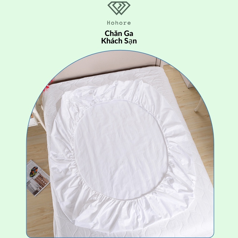 Ga bọc nệm cotton trắng sọc 3cm Riotex cho khách sạn, ga giường trắng sọc vải cvc T300 cao cấp mềm mát hạn chế nhăn xù