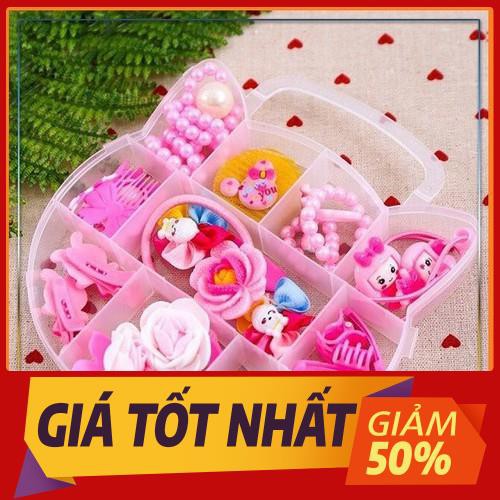 Bộ cột và cài tóc công chúa có hộp đựng mèo xinh cho bé - màu ngẫu nhiên - hộp buộc tóc kitty cho bé gái