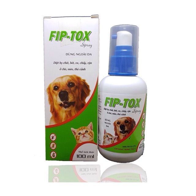 THUỐC XỊT DIỆT VE RẬN, BỌ CHÉT CHÓ MÈO, THÚ CẢNH FIP TOX SPRAY 100ML