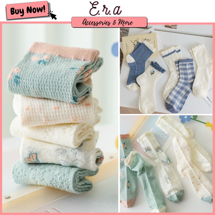Tất Cổ Vừa &amp; Bèo Vải Mỏng Nhẹ ERASHOP 079524 - Phù Hợp Mang Giày Bánh Mì, Co Giãn 4 Chiều, Bánh Bèo, Tiểu Thư, Rẻ Đẹp