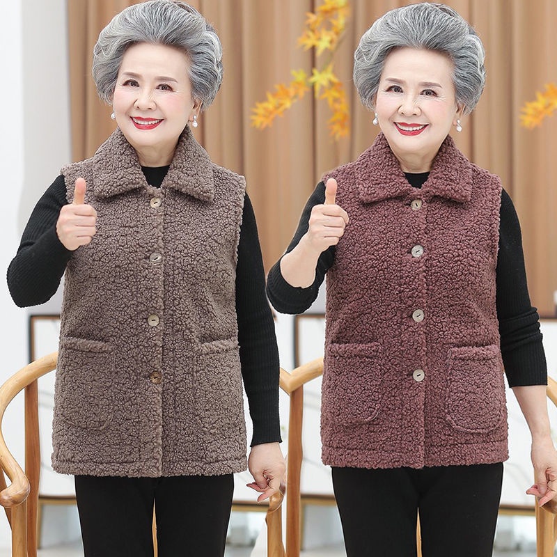 Bà nội mặc áo khoác dày của cashmere mùa thu và đông, người già có khí hậu, nhung phụ nữ lớn tuổi