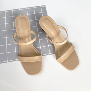 Guốc cao gót nữ đế nhọn dáng dép sandal cao 5p mũi vuông quai ngang cao cấp chính hãng HISHOO S025 -gt5