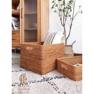 Giỏ mây đựng đồ có tay cầm, Khay mây guột đa năng decor sắp xếp nhà cửa trang trí Mây Tre Đan Thuỷ Khanh