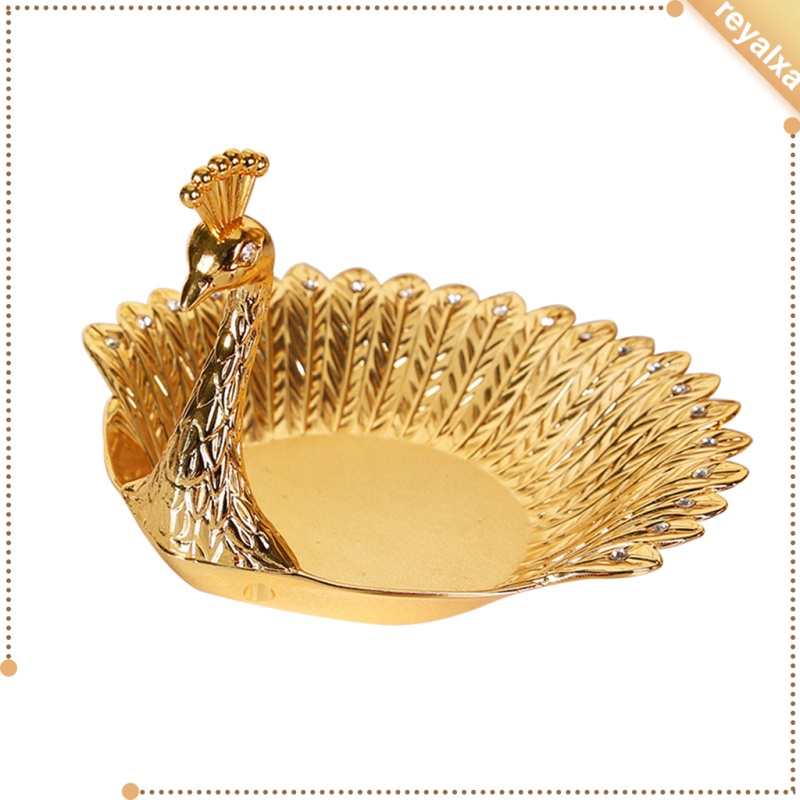 ◈✾Đĩa Đựng Trái Cây / Món Tráng Miệng Hình Con Công Bằng Kim Loại Màu Vàng Đồng Dùng Trang Trí Nhà / Văn Phòng