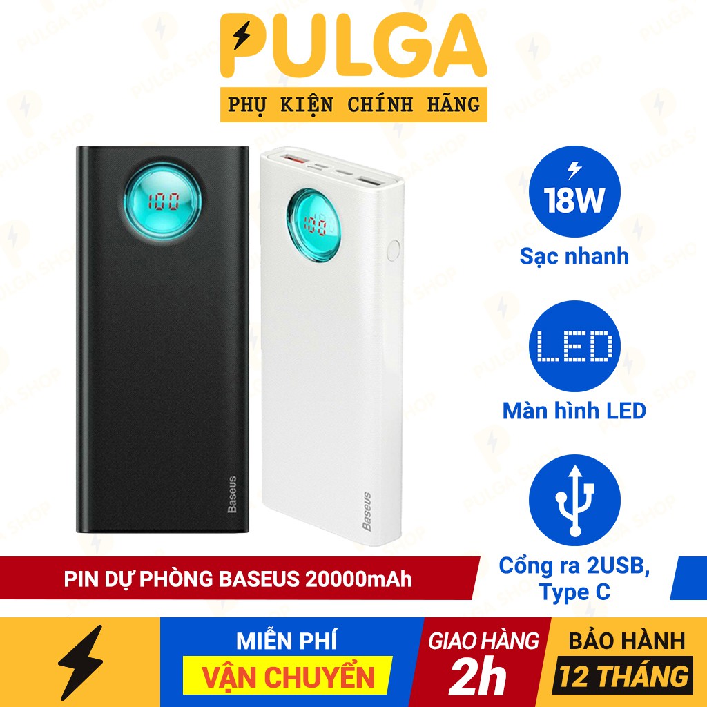 Pin Sạc Dự Phòng Sạc Nhanh 18W Baseus Dung Lượng Cao 20000mAh - Trang Bị Màn Hình LED - Hỗ Trợ PD3.0/QC3.0 - Chính Hãng