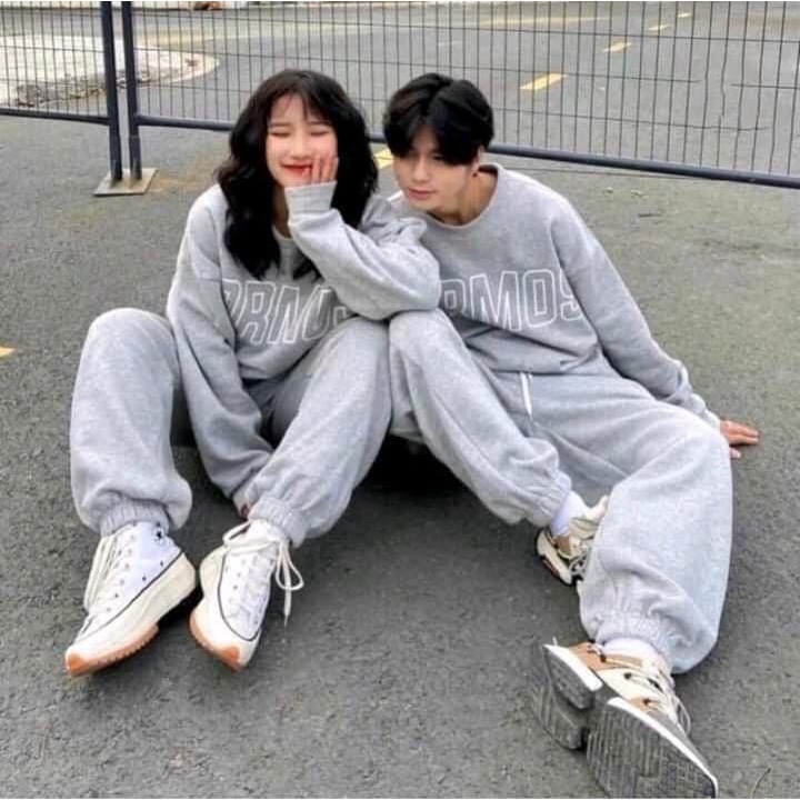 Set bộ nỉ COSMOS form oversize, Bộ đồ quần ống boom áo dài tay hoodie form rộng Ulzzang