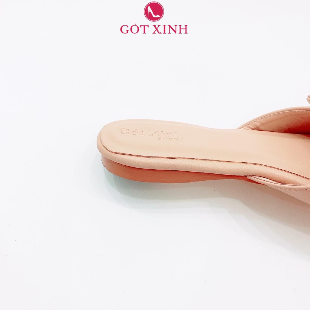 Dép nơ GÓT XINH GX4 màu xanh lá đế bệt da mềm