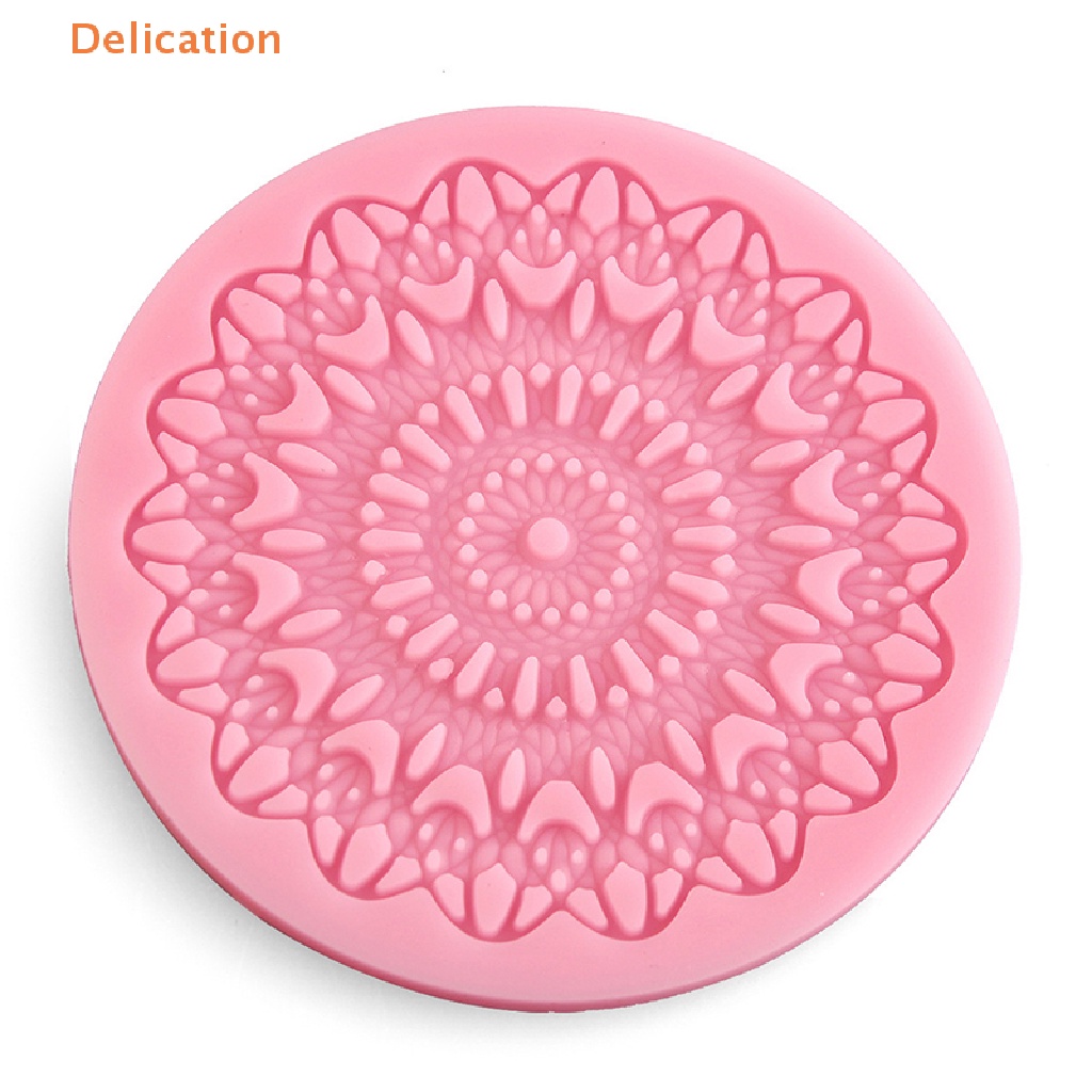 Khuôn Silicone Hình Tròn Họa Tiết Ren Hoa Làm Bánh Cupcake / Socola
