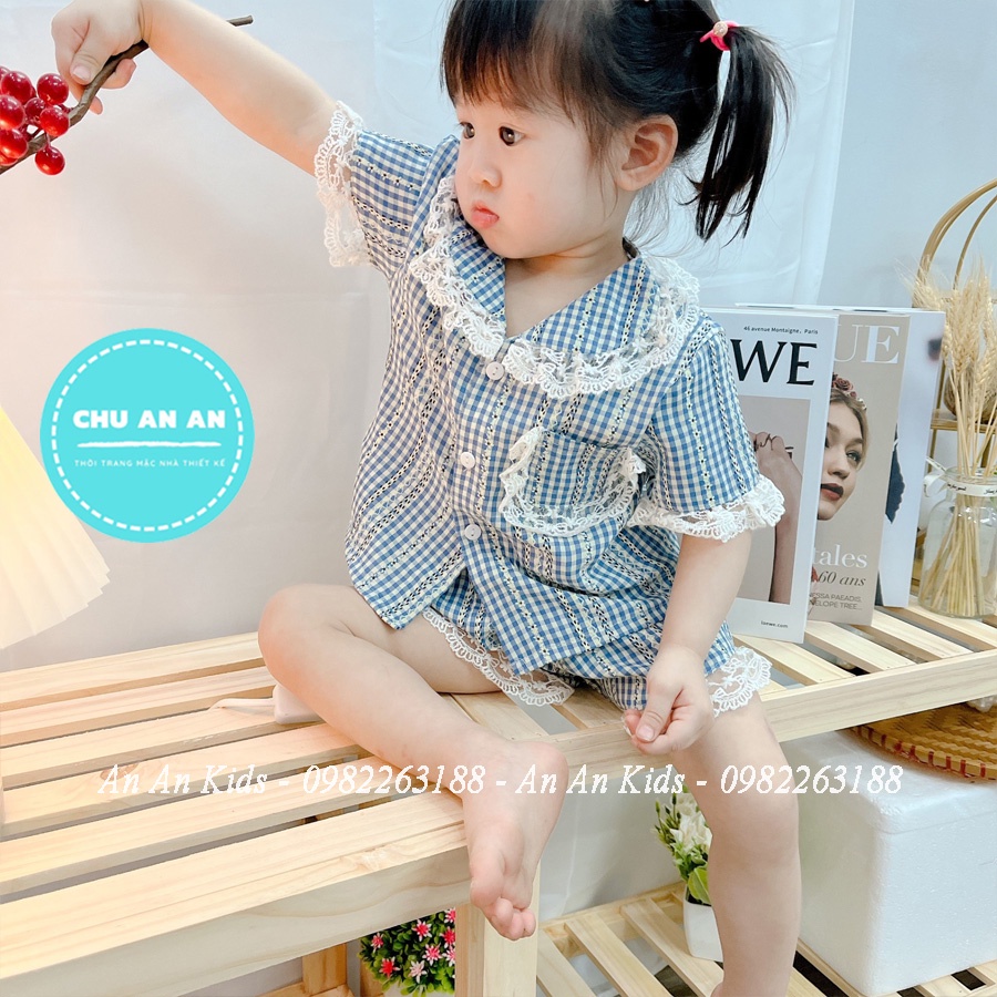 Bộ Đồ Ngủ Pijama Tay Cộc Kẻ Caro Bé Gái Set Quần Áo Trẻ Em Mặc Nhà Họa Tiết Kẻ Nhiều Màu  9-43kg