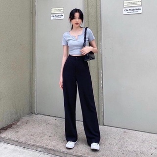 Quần ống rộng culottes suông khóa trước