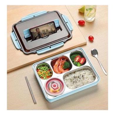 Hộp Cơm Văn Phòng Inox Bọc Nhựa 5 Ngăn Chịu Nhiệt Lò Vi Sóng Gọn Nhẹ Cao Cấp Kèm Bộ Thìa Đũa Inox