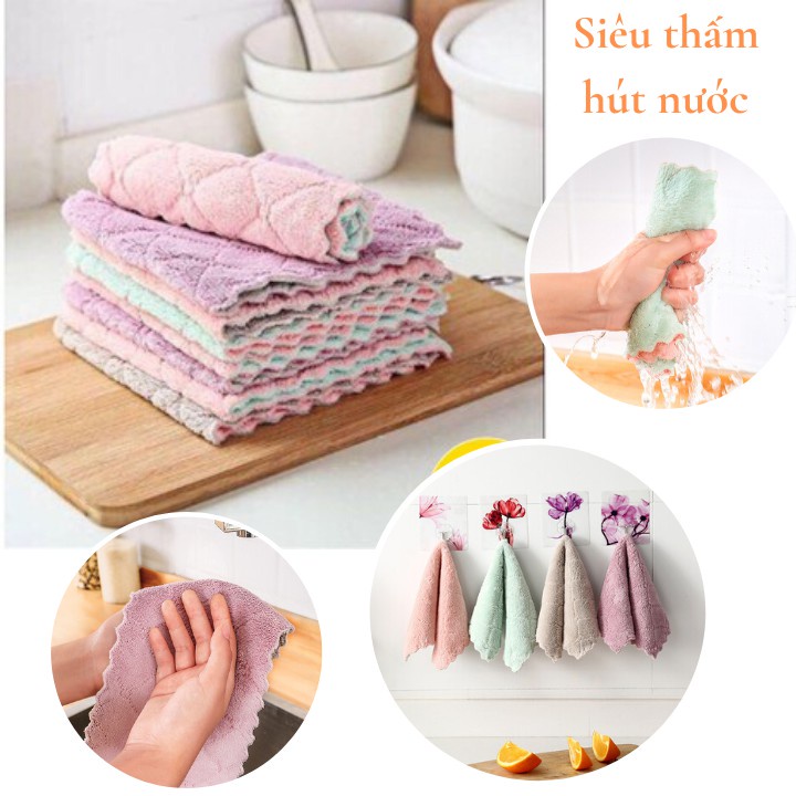 Khăn lau bếp đa năng 2 mặt siêu thấm (lau bếp, bát đĩa, bàn ghế...) kháng khuẩn (1chiếc) Khogiasi247