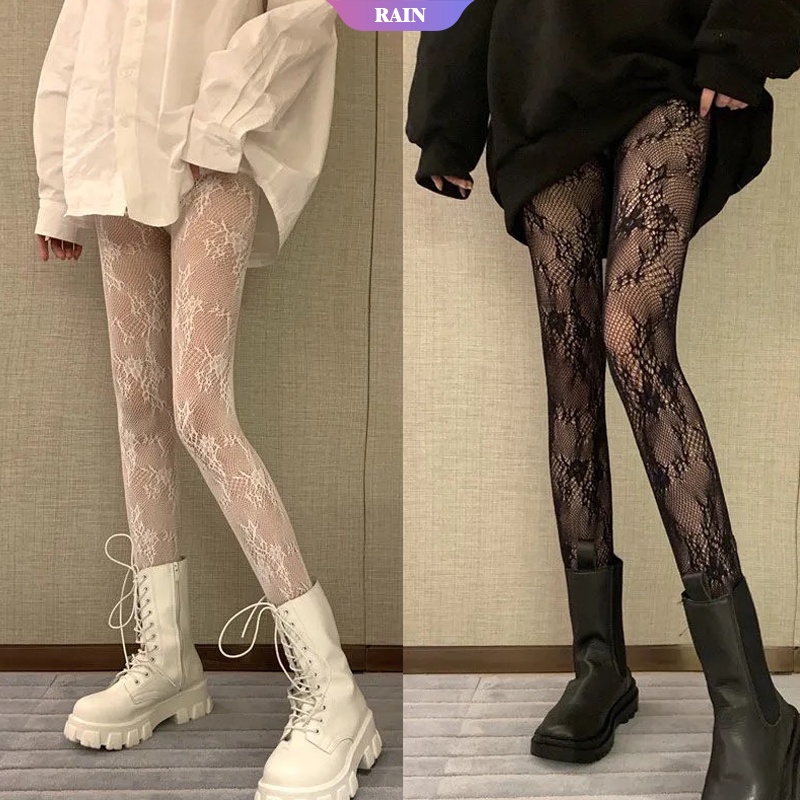 Quần Tất Lưới Ren Hoa Rỗng Kiểu Lolita Nhật Bản Quyến Rũ Màu Đen Cho Nữ