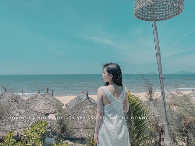 Đầm suông nữ Bingshop 2 dây đan chéo lưng màu trắng dáng dài form rộng | BigBuy360 - bigbuy360.vn