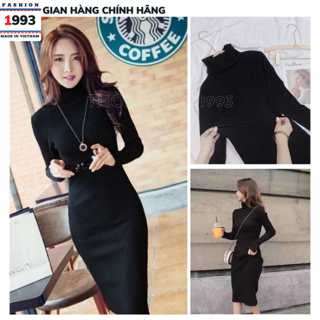 Đầm Len Tăm Bazzic Dáng Dài Body Cổ Lọ Ulzzang Co giãn 4 chiều