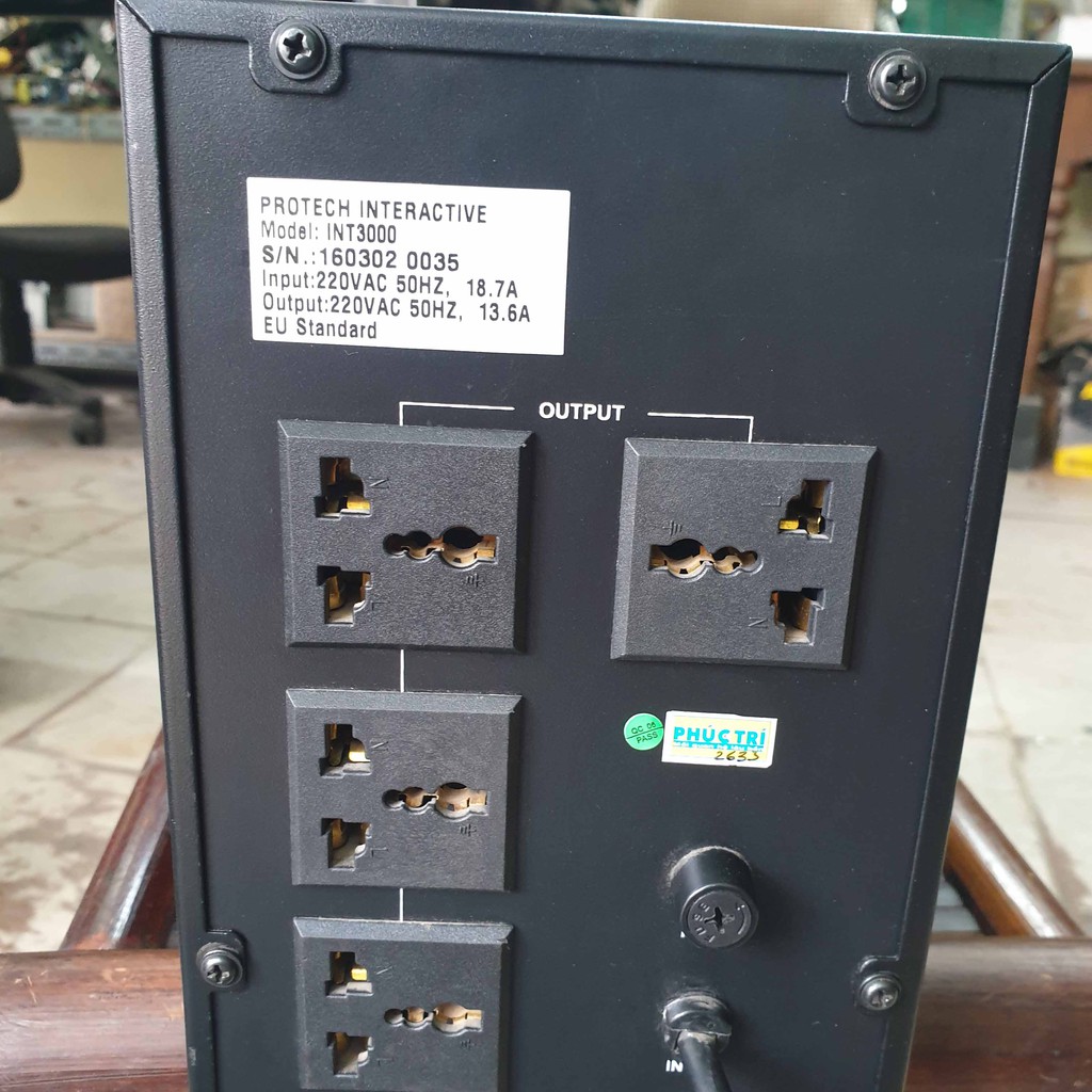 UPS protech INT 3000; lưu điện ups 3000va/1800w máy cũ đã thay 04 ắc quy mới main mạch zin nguyên bản bảo hành 12 tháng