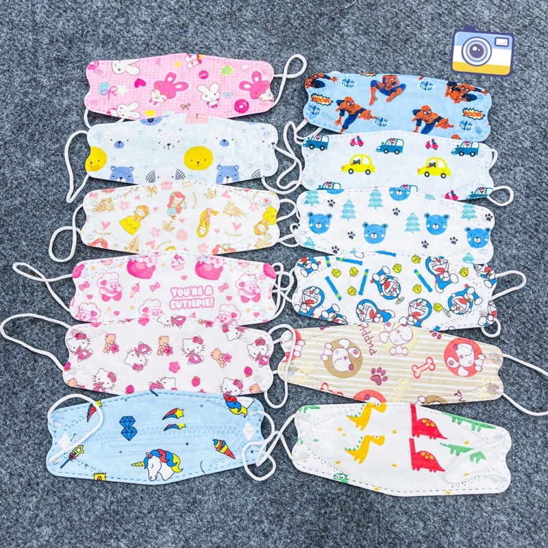 Khẩu trang trẻ em KF94 cho bé 4d mask in hình kháng khuẩn 4 lớp đẹp dễ thương 10 cái 0-3 Tuổi