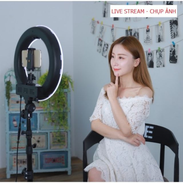 Đèn Live stream size 45cm hỗ trợ bán hàng, spa làm đẹp, make up, học online, dạy online, kèm chân 3 kẹp đủ bộ