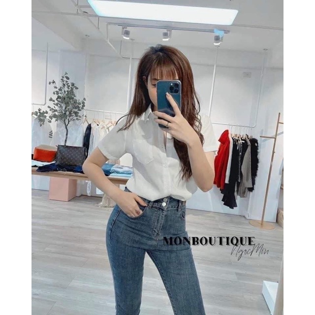Áo sơ mi trắng cộc tay vải thô lụa đủ size s m l xl huyen hip