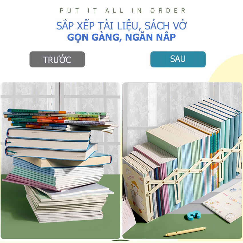 Kệ chặn sách để bàn co giãn giá chặn sách kim loại 3 ngăn BKX BKD111