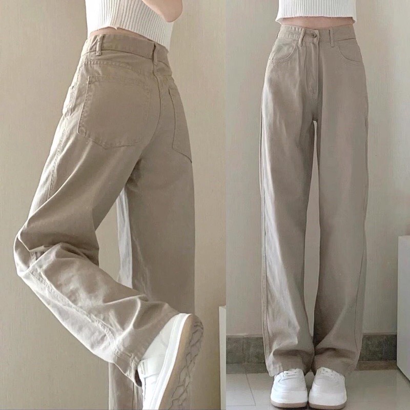 QUẦN JEAN NỮ KAKI CẠP CAO ỐNG SUÔNG BASIC