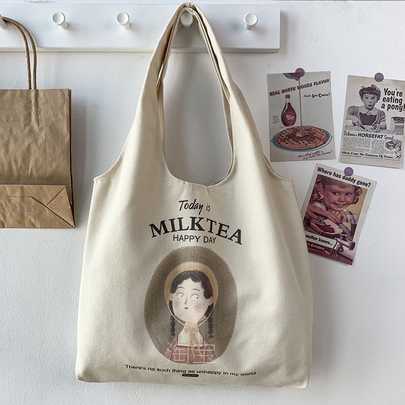 Túi Xách Đeo Vai Vải Bạt Cỡ Lớn In Hình One-Đàn Phong Cách Nhật Bản Dành Cho Nữ 2021