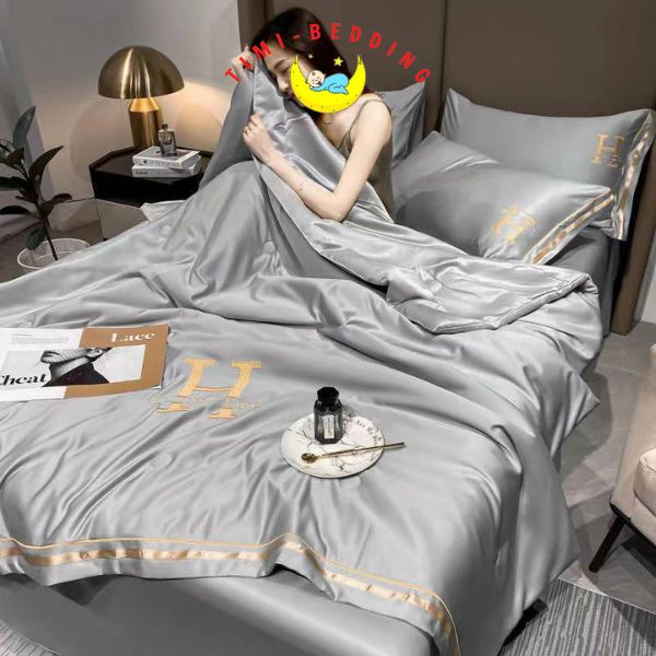 Bộ chăn ga gối lụa chữ H cao cấp, nhập khẩu – Set ga gối lụa 4 món – Timibedding