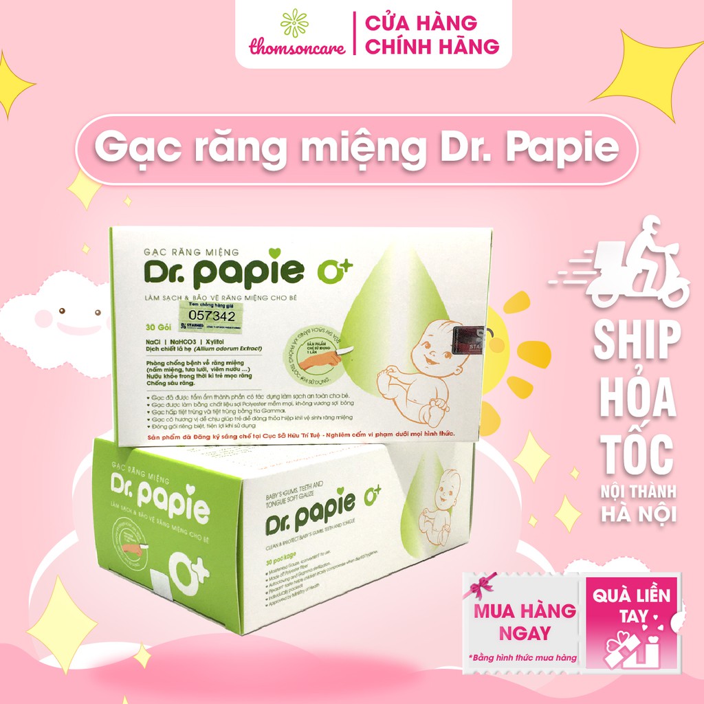 Gạc răng miệng Dr Papie - Khăn lau răng, rơ lưỡi và vệ sinh răng miệng, nướu, tưa lưỡi cho bé từ sơ sinh