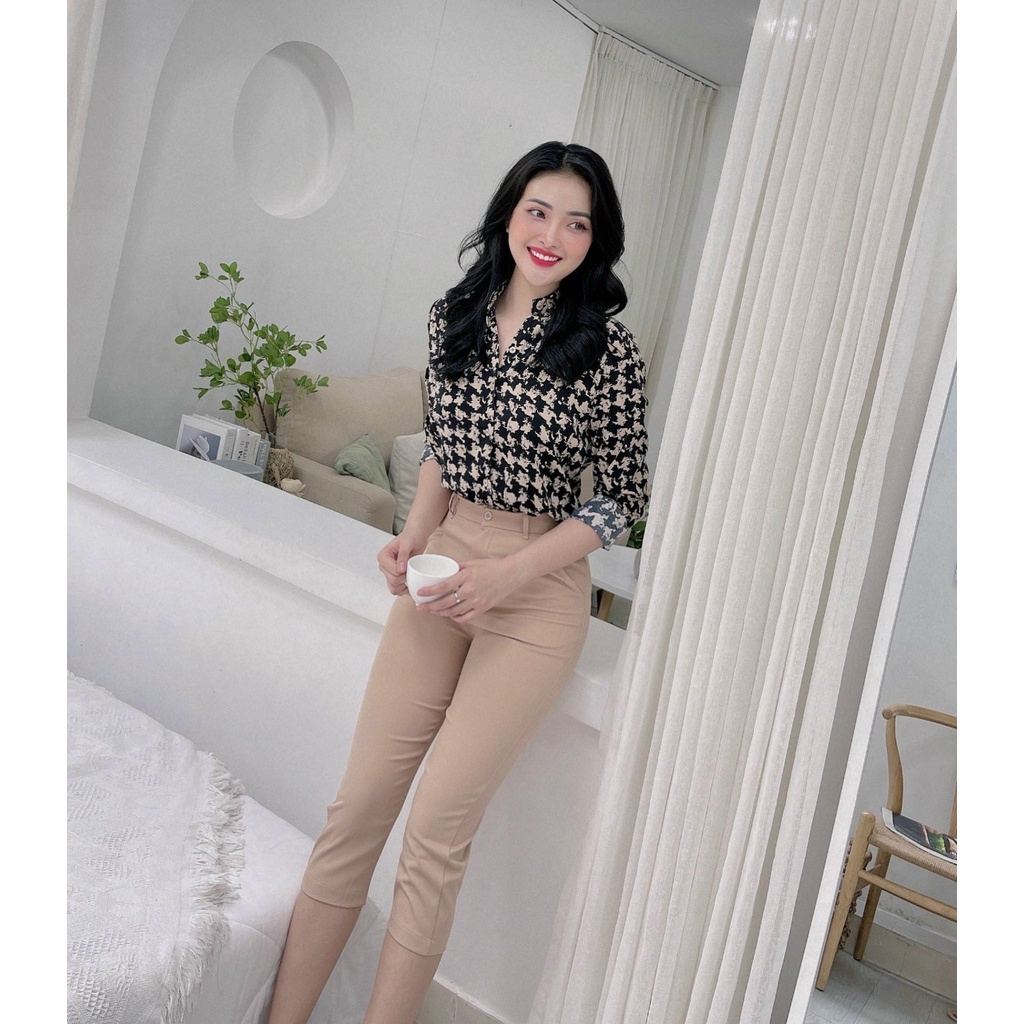 Set đồ văn phòng, đi chơi, đi tiệc, trẻ trung cá tính áo sơ mi sọc thiết kế sang trọng kết hợp quần tây đứng form
