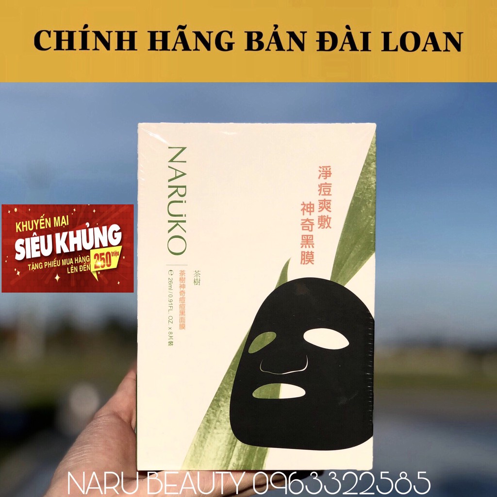 (CHÍNH HÃNG BẢN ĐÀI DATE MỚI NHẤT) Mặt Nạ NARUKO Tràm Trà Cho Da Mụn Bản Đài Loan Hộp 8 Miếng