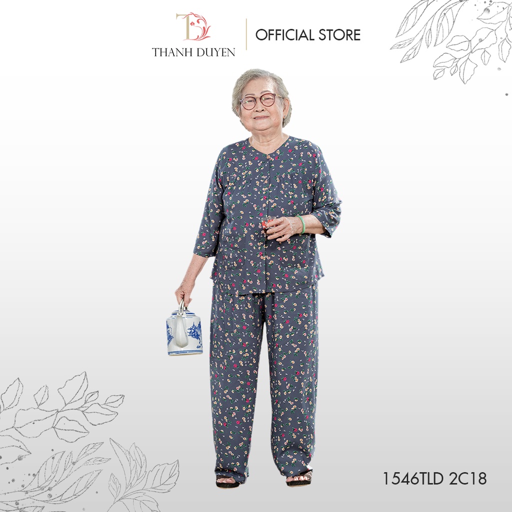 Đồ bộ Tole bà mặc nhà Thành Duyên,họa tiết bông, tay lỡ, quần dài, không rút, thoáng mát- 1546TLD (05-22)