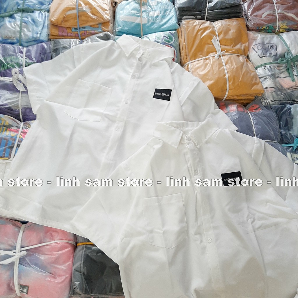 Áo sơ mi đi học nữ form rộng tay ngắn - lỡ có túi dáng ulzzang freesize unisex mặc đi học thêu LOGO ĐEN 20 INCH trắng | BigBuy360 - bigbuy360.vn
