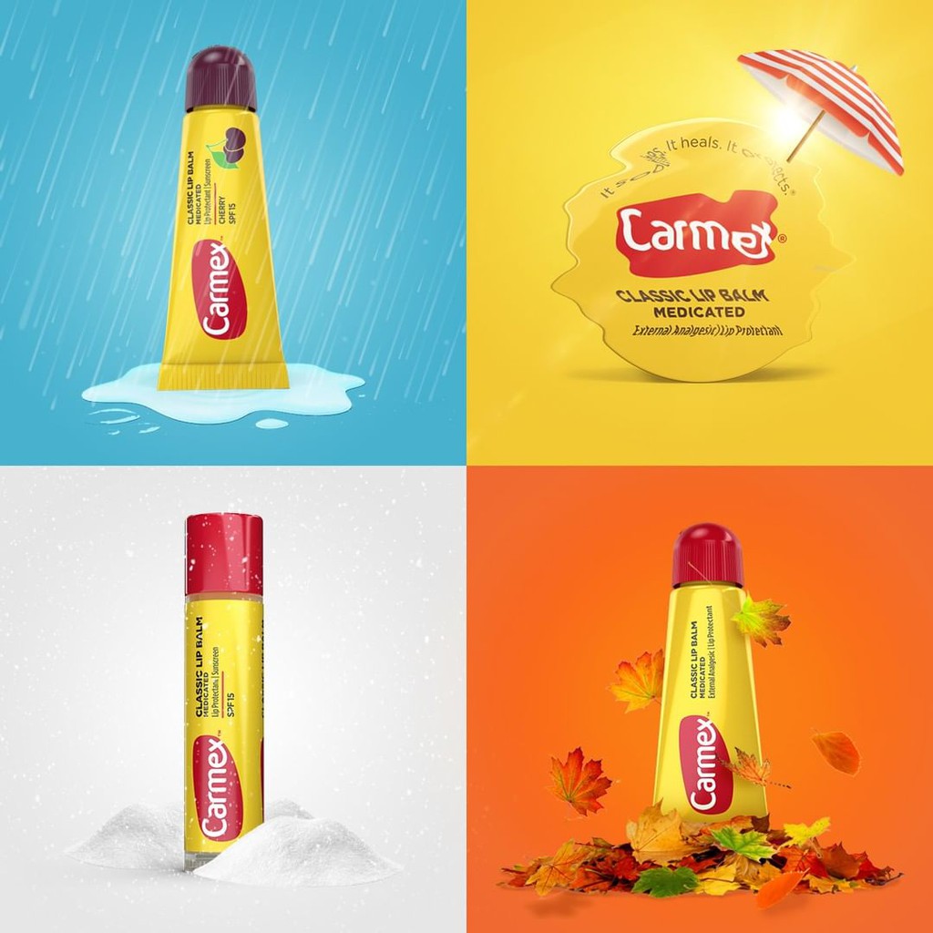 {Bill Mỹ} Son Dưỡng Môi Chống Nắng CARMEX Lip Balm SPF 15 Mùi Dâu, Cherry, Medicated, Dạng Tuýp, Thỏi, Hũ