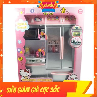 Đồ chơi giáo dục - bộ bếp tủ lạnh 2 ngăn inox hello kitty