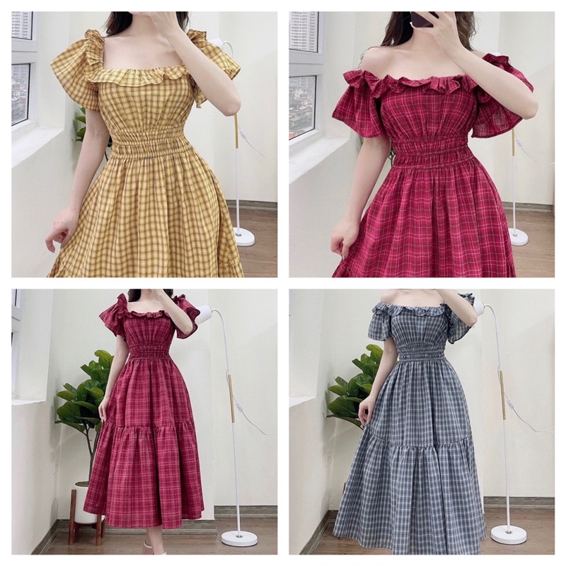 V28 - Váy bèo caro hở vai