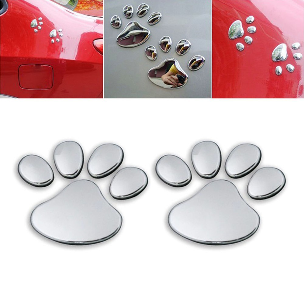 Decal bạc 3D hình dấu chân gấu dễ thương trang trí thân xe &amp; cửa sổ oto