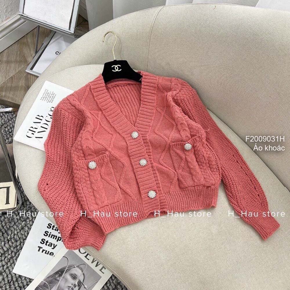 Áo khoác len gài nút cổ tim tay dài hàng đẹp QC!